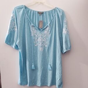 Style & Co Blue Short Sleeve Embellished Tunic